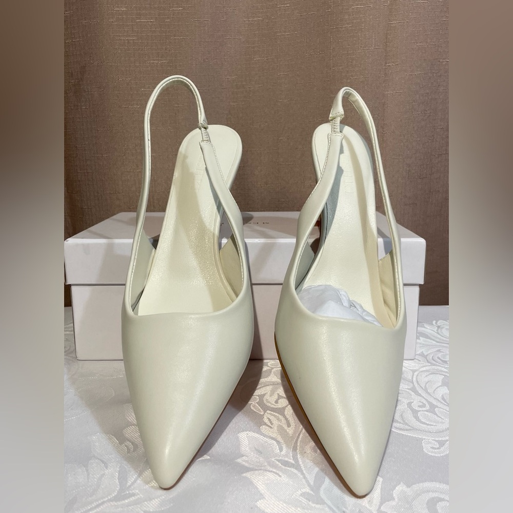 Meshki White Pointed Slingback Heels